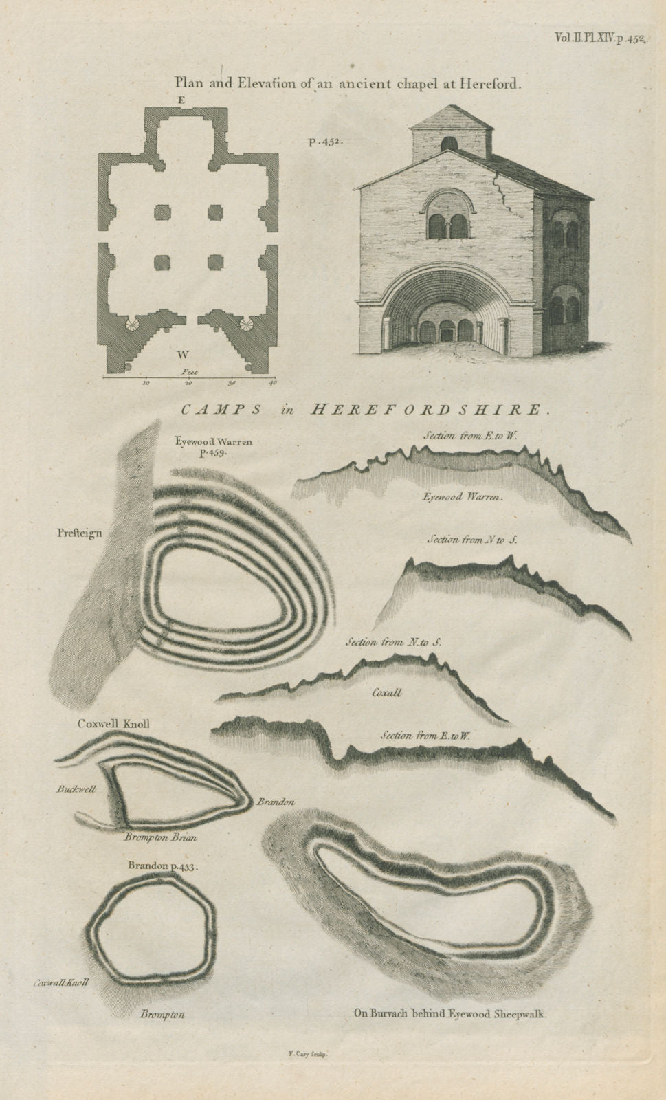 Herefordshire Iron Age/Roman camps Brandon Coxwell Knoll Eyewood Warren 1789 map